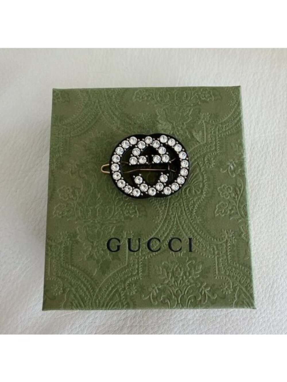 NEW GUCCI Crystal Embellished GG Hair Clip Black - Picture 2 of 5